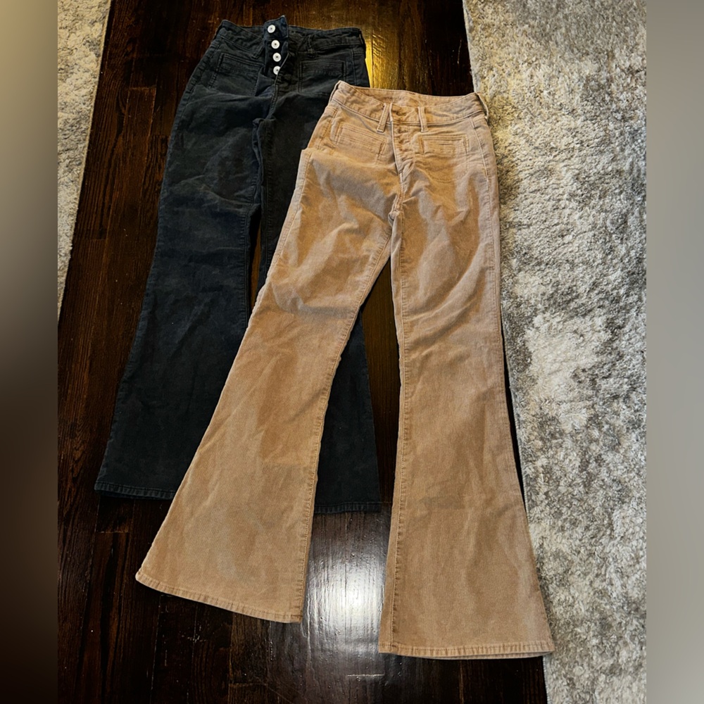 American Eagle Outfitters Black and Tan Flare Pants